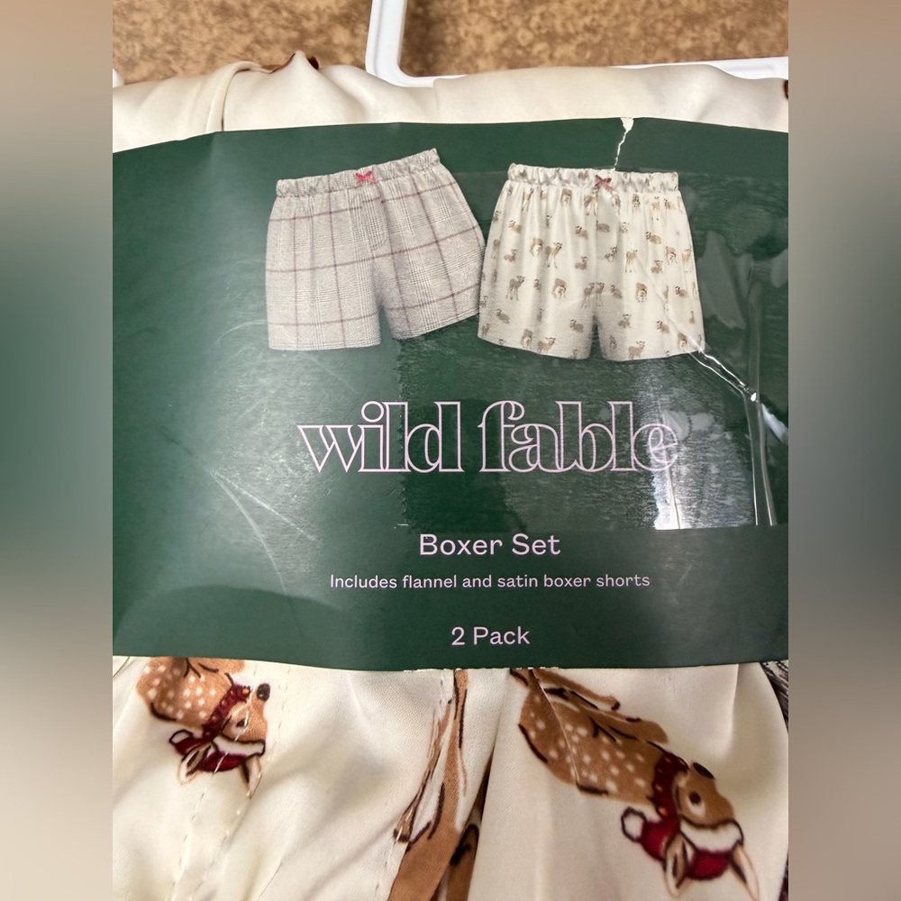Wild Fable Women’s Boxer Shorts 2-Pack Satin & Flannel Sleepwear XXS NWT - Picture 2 of 4